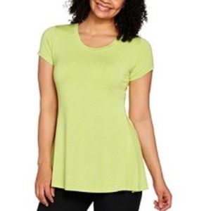 H by Halston Essentials Knit Tunic Top XXS Light Kiwi Side Slits Short Sleeve